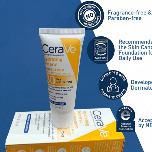CeraVe Hydrating Mineral Sunscreen SPF 30 with Hyaluronic Acid and Ceramides for sensitive skin - Glowera Pakistan