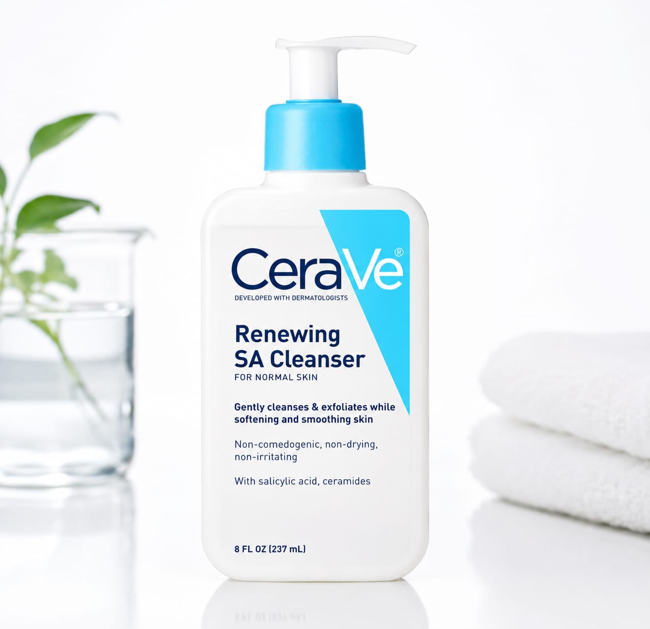 CeraVe Renewing SA Cleanser 237ml – salicylic acid facial cleanser for exfoliating rough skin, removing impurities, and supporting the skin barrier with ceramides